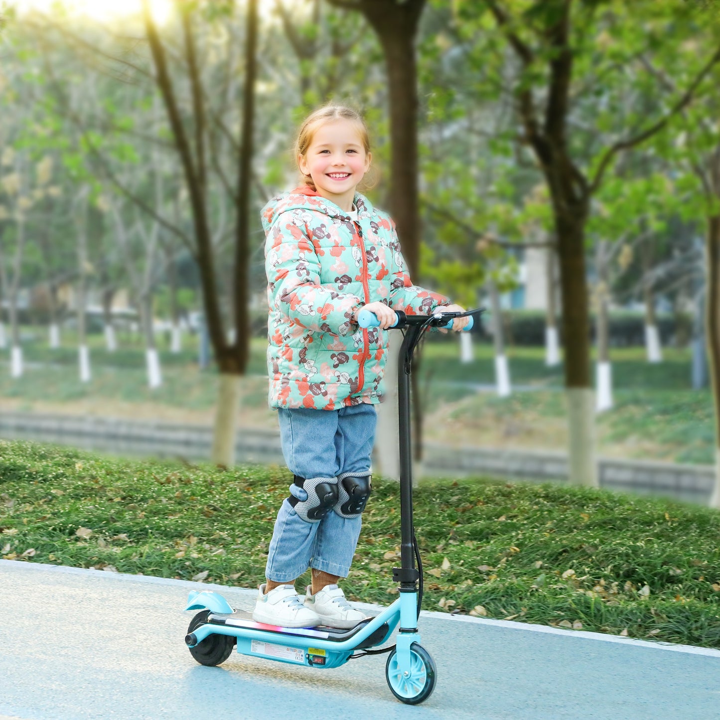 Electric Scooter for 6-14 with Dual Brakes & Colourful Light, Blue