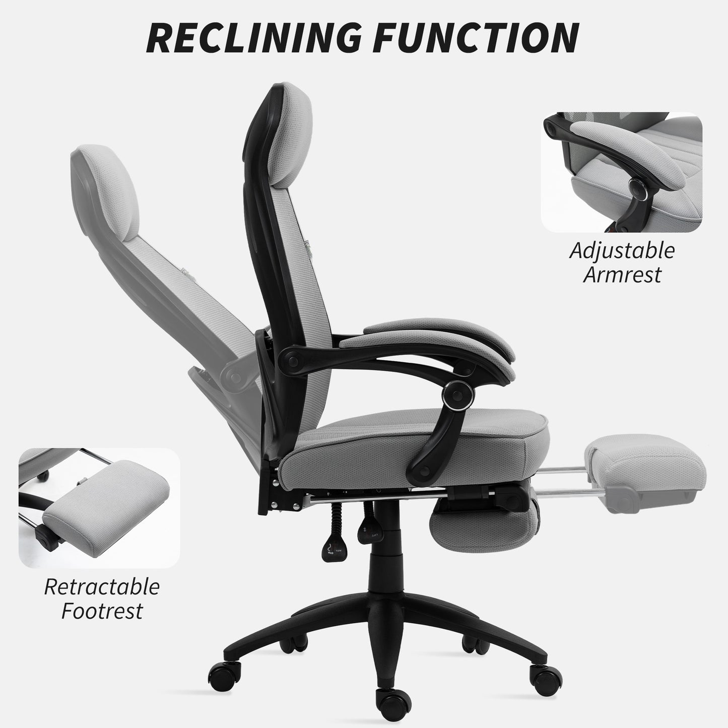 Mesh Swivel Task Chair for Home Office with Footrest Dark Grey