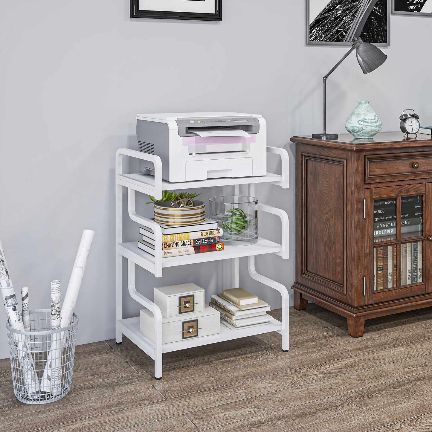 3-Tier Storage Shelf, Metal Shelves for Storage for Home Office, White