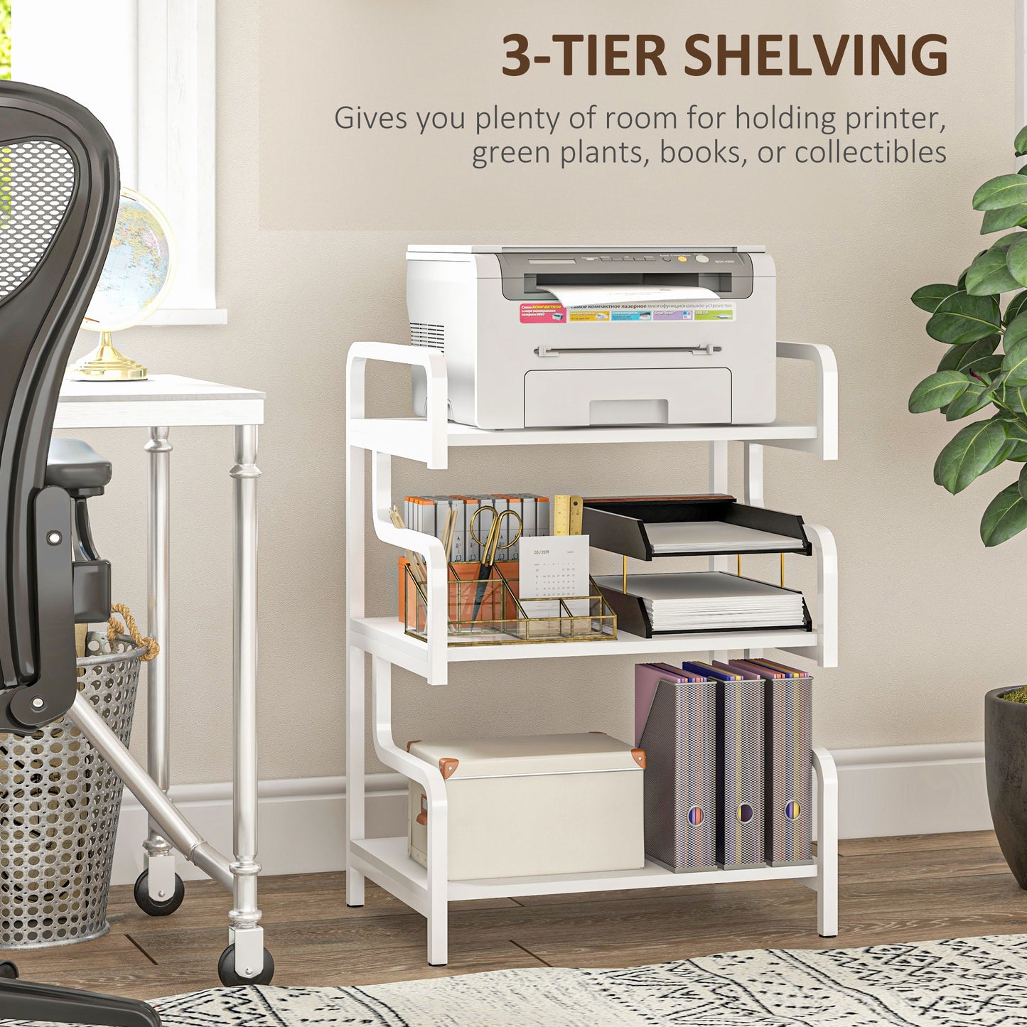 3-Tier Storage Shelf, Metal Shelves for Storage for Home Office, White