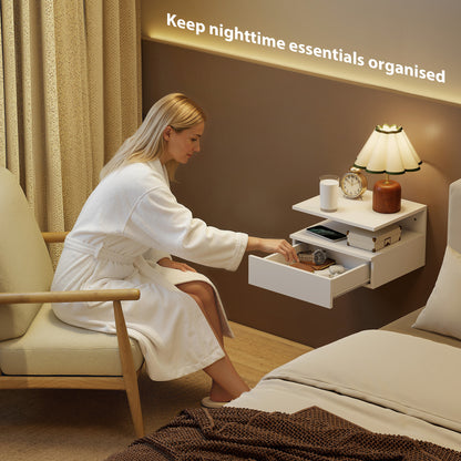 Modern Nightstand Set of 2, Wall Mounted Bedside Cabinet, White