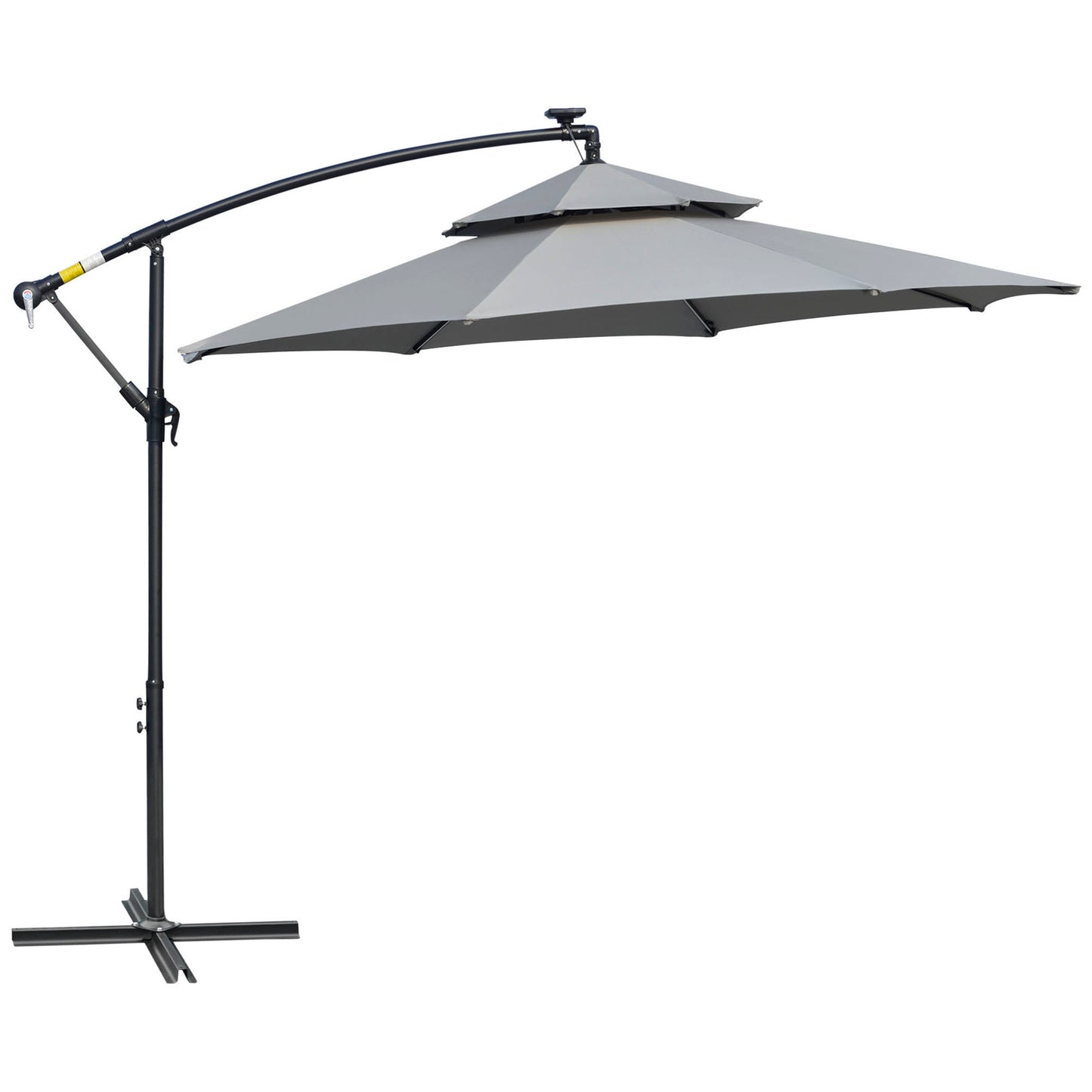 3(m) Cantilever Parasol Hanging Banana Umbrella w/ lights, Light Grey