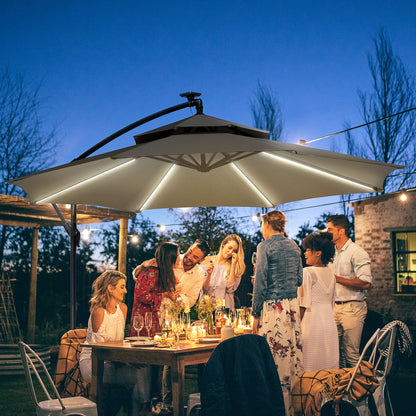 3(m) Cantilever Parasol Hanging Banana Umbrella w/ lights, Light Grey