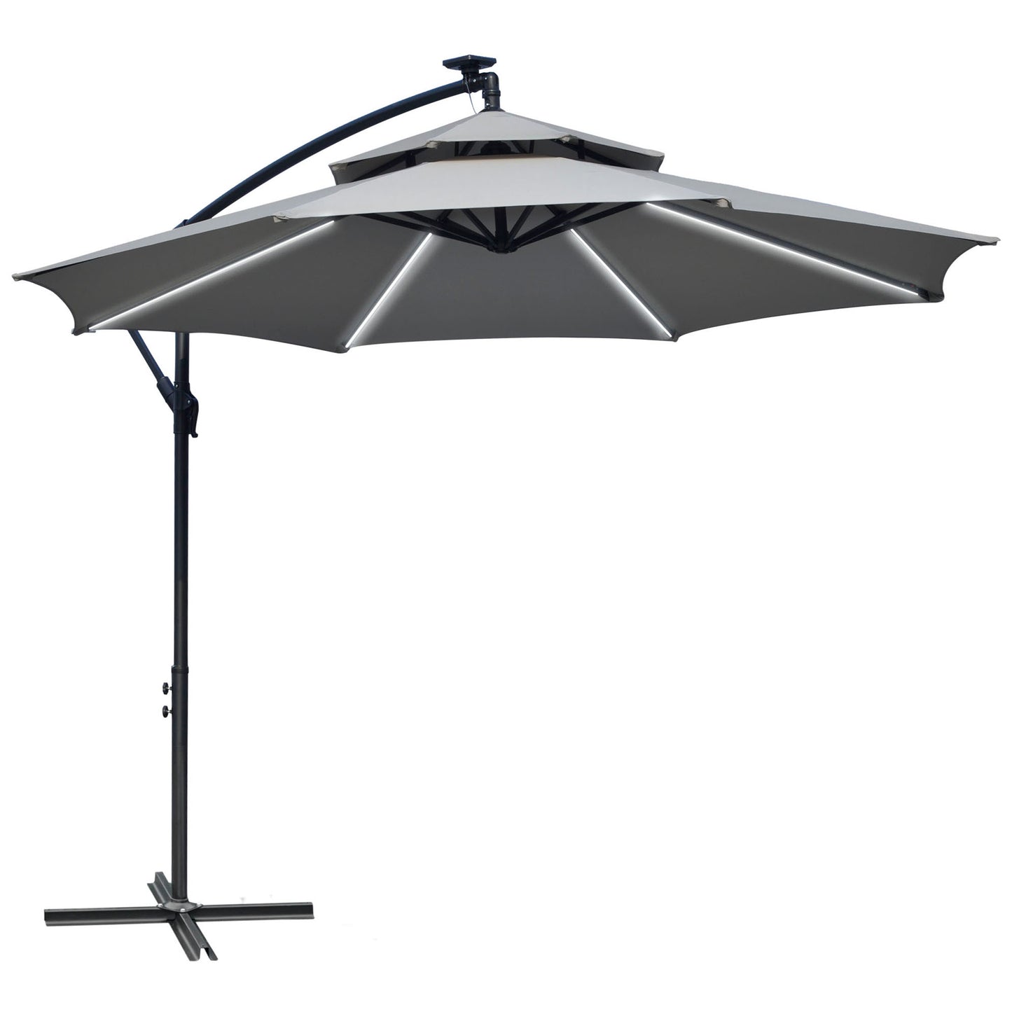 3(m) Cantilever Parasol Hanging Banana Umbrella w/ lights, Light Grey
