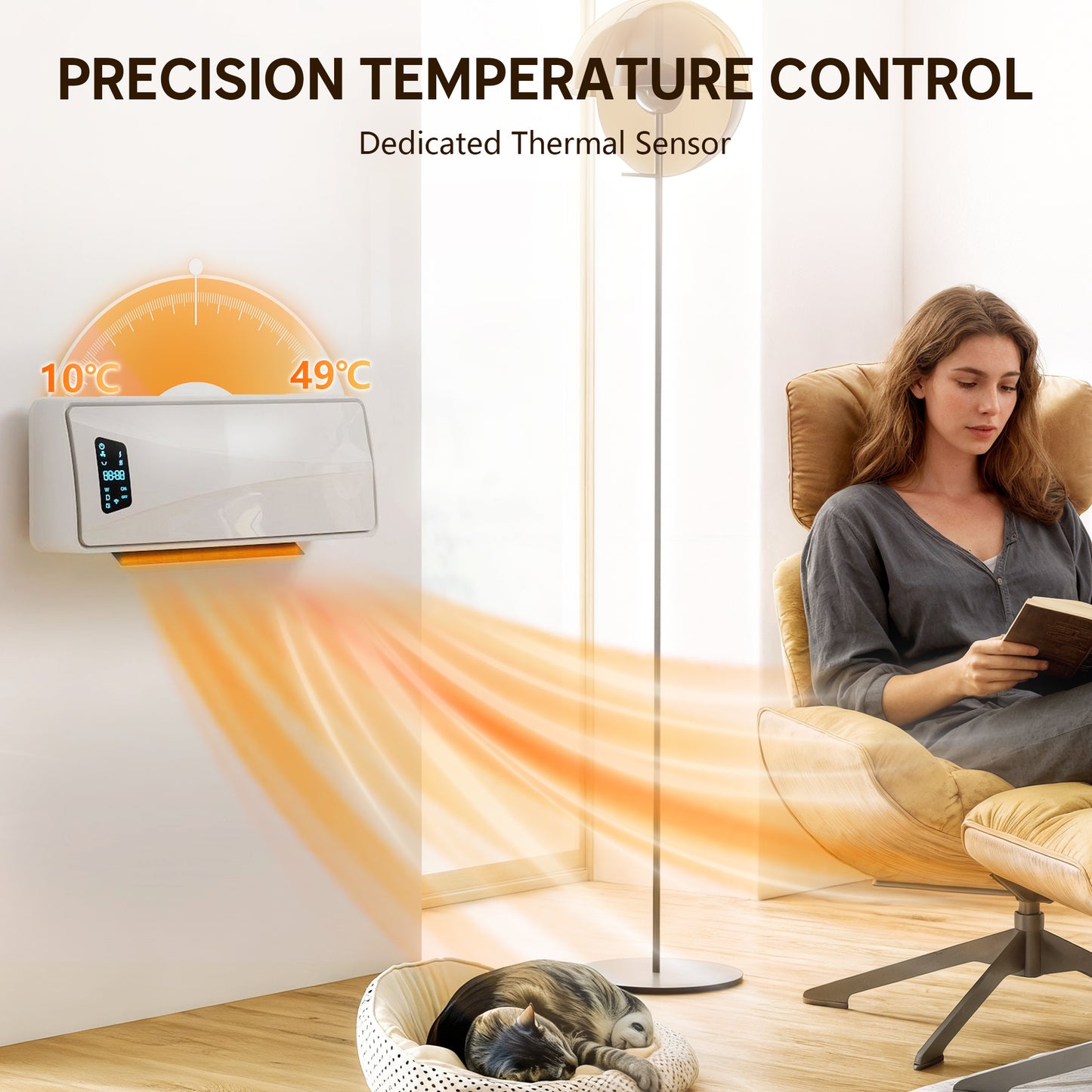 2000W Ceramic Electric Heater with Fan, Wall Heater, White
