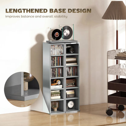 Set of 2 CD Storage Units with Adjustable Shelves, High Gloss Grey