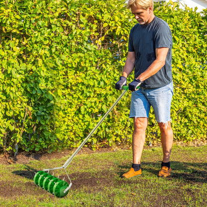 Grass Spike Roller, Soil Aerator w/ 3 Piece Handle and T-bar Grip
