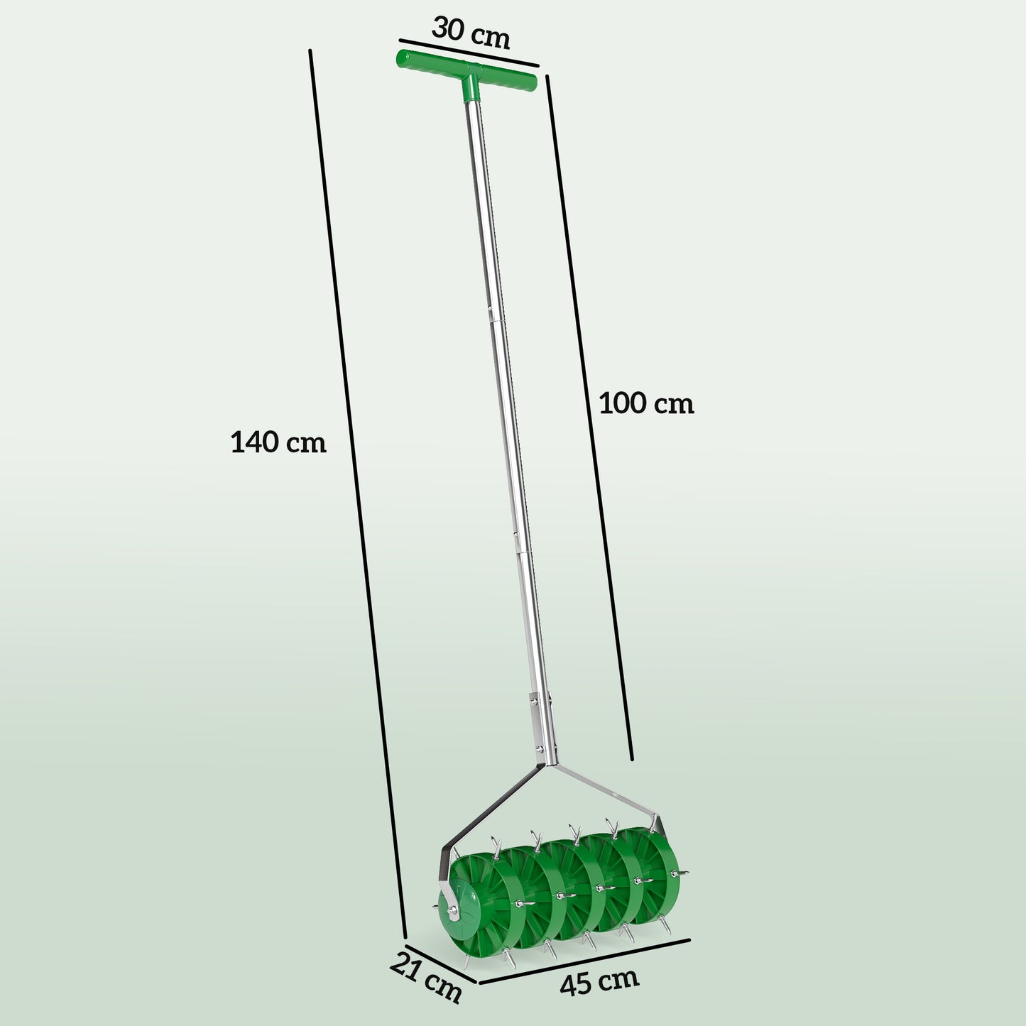 Grass Spike Roller, Soil Aerator w/ 3 Piece Handle and T-bar Grip