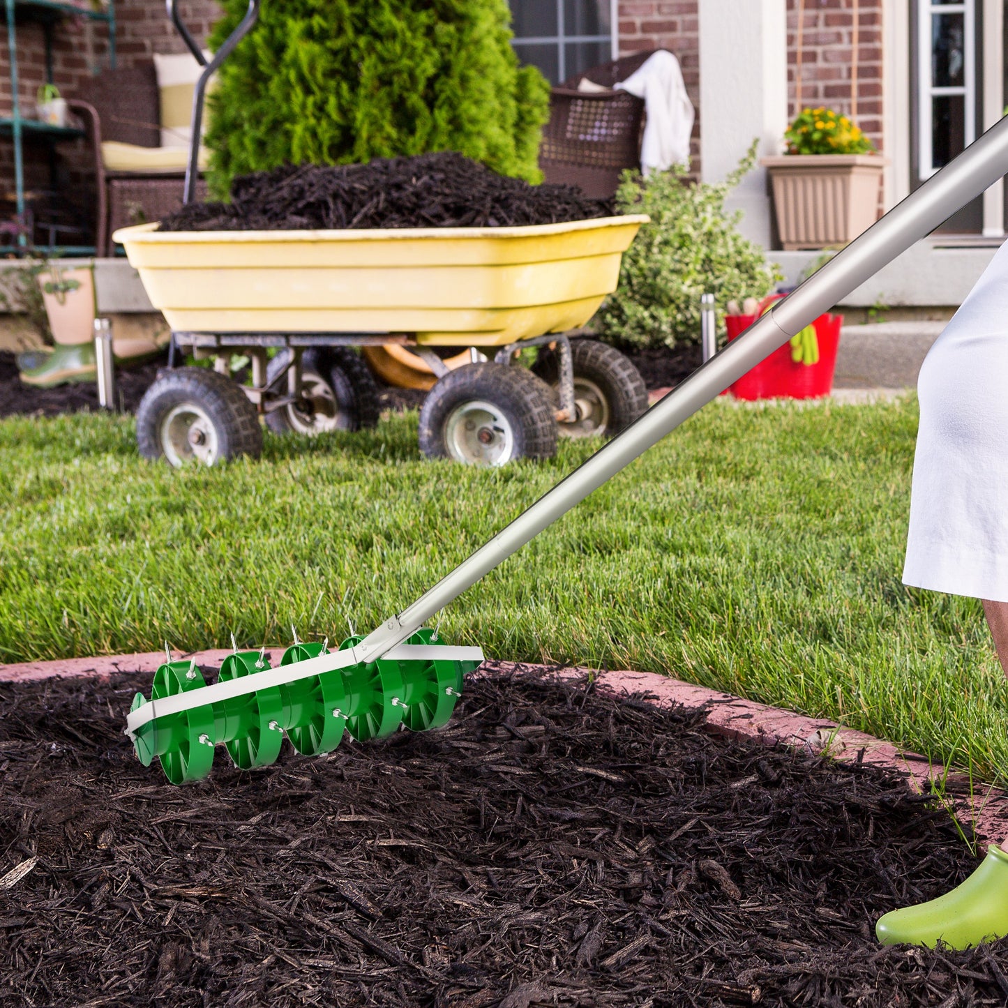 Grass Spike Roller, Soil Aerator w/ 3 Piece Handle and T-bar Grip