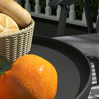 Round Garden Table, 2-Tier Metal Patio Table Coffee Table, Black