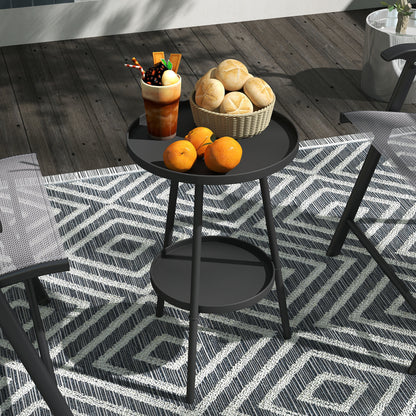 Round Garden Table, 2-Tier Metal Patio Table Coffee Table, Black