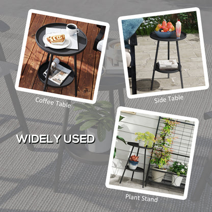 Round Garden Table, 2-Tier Metal Patio Table Coffee Table, Black