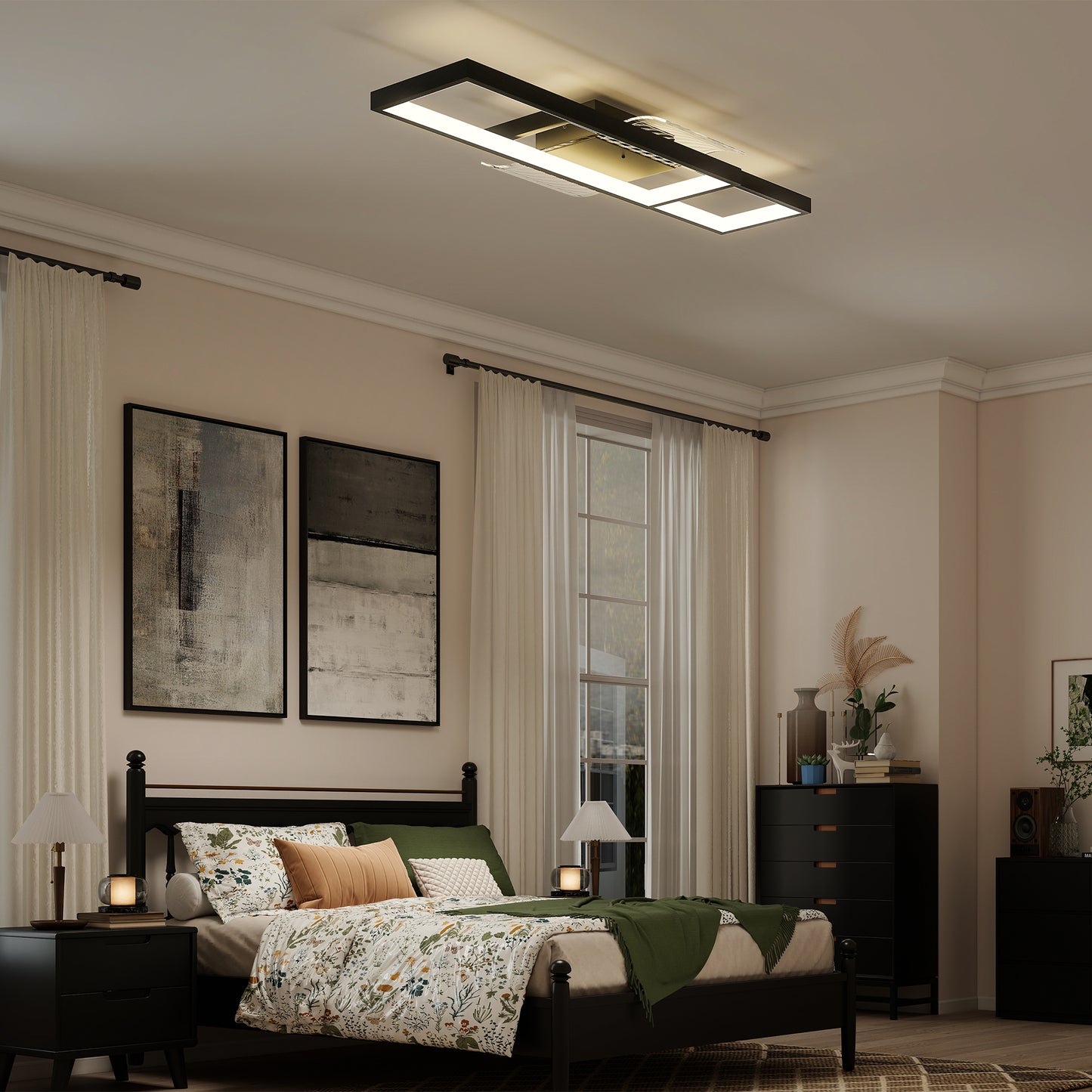 LED Ceiling Light, Dimmable Ceiling Light with Remote Control, Black