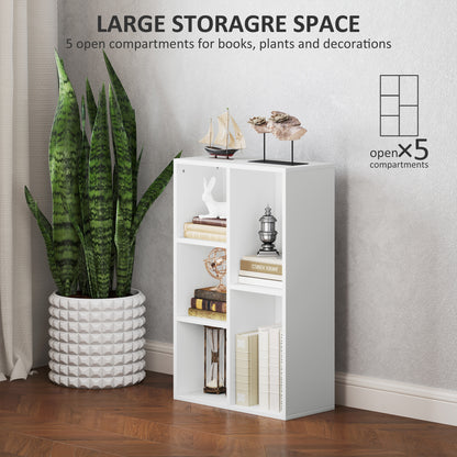 2-Tier Bookshelf with 5 Open Storage Compartments, White