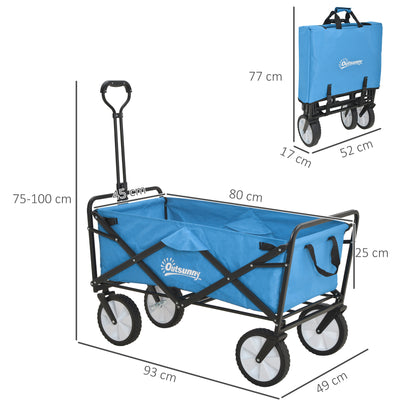Garden Trolley Cart Folding Cargo Wagon Trailer Trolley for Beach Garden Use with Telescopic Handle - Blue