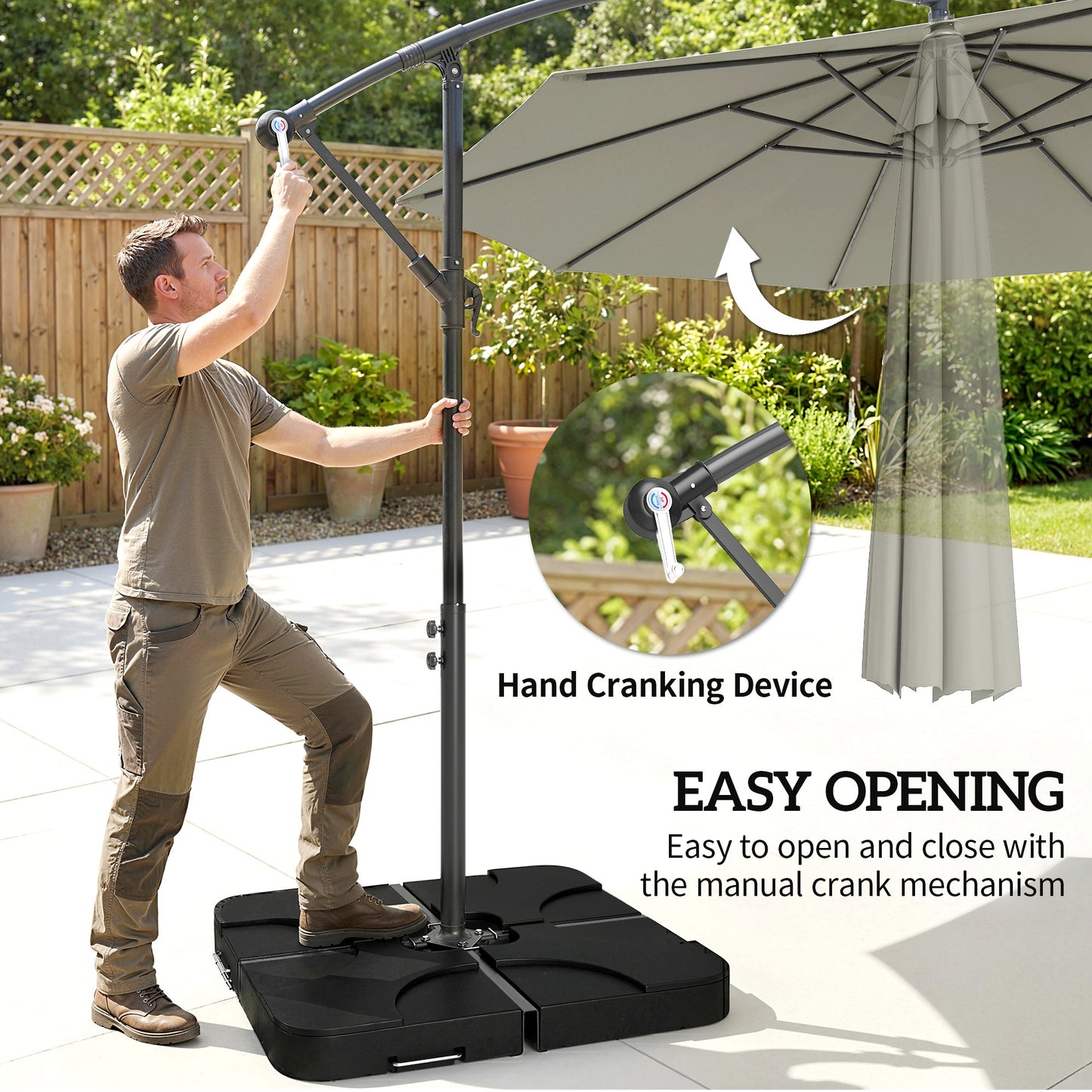 3(m) Banana Parasol Cantilever Umbrella Garden w/ Base Weights - Light Grey