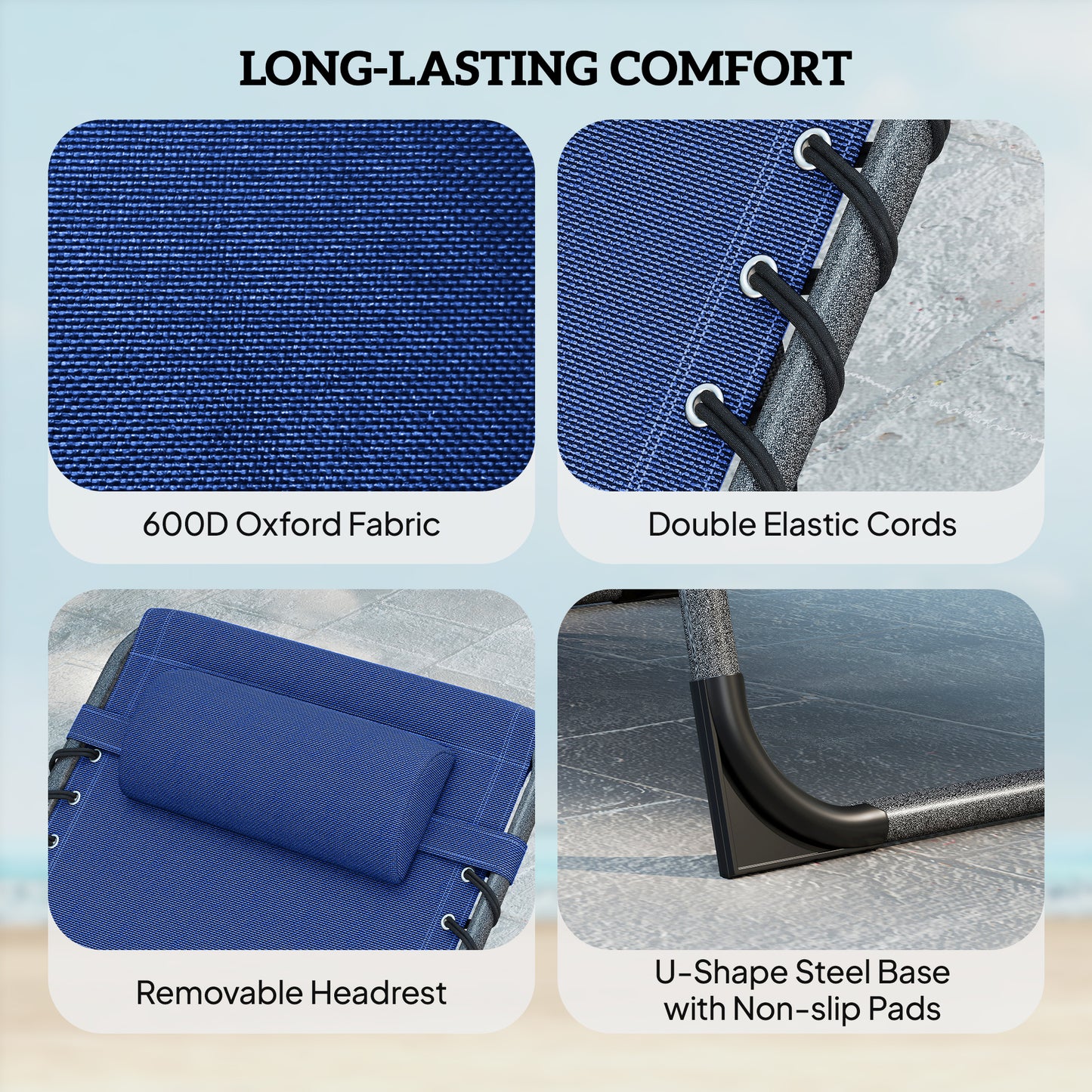 Folding Sun Loungers with 5-Level Back, Cup Holder, Dark Blue