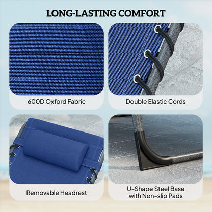 Folding Sun Loungers with 5-Level Back, Cup Holder, Dark Blue