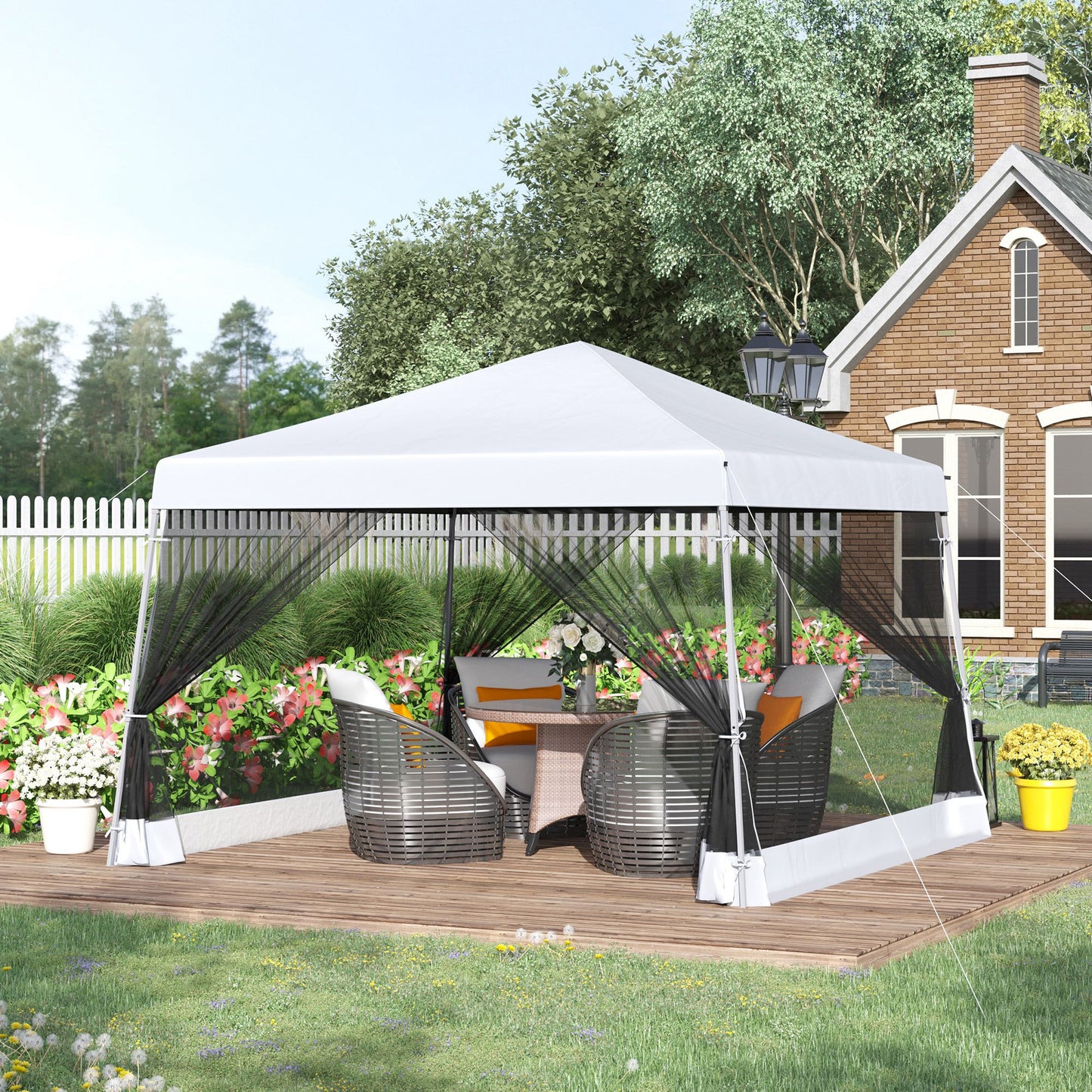3 x3 x2.6m Folding Pop-up Garden Gazebo W/Mosquito Netting White