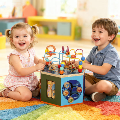 Wooden Activity Cube for Toddlers 18+ Months with Bead Maze