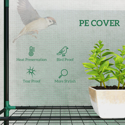 3 Tier Lean-to Mini Greenhouse with PE Cover, Green