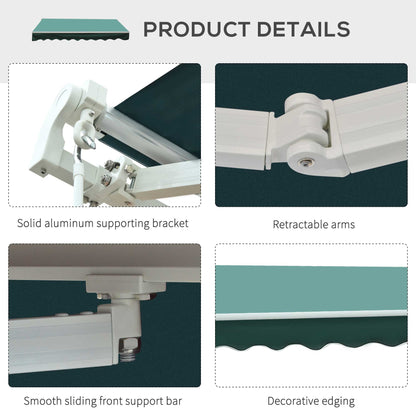 3m x 2.5 m Sun Shade Canopy Garden Patio Manual Retractable Awning Canopy-Dark Green