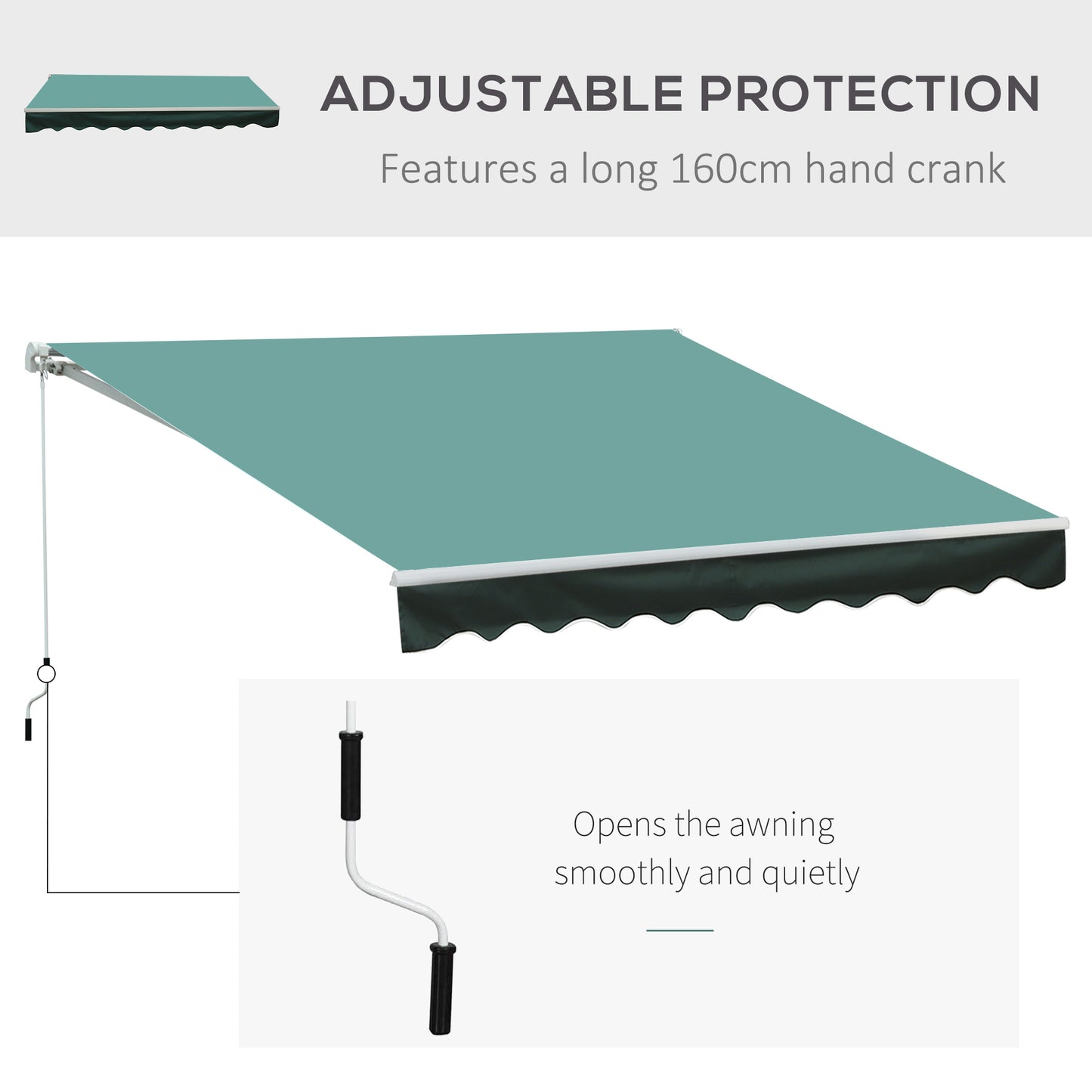 3m x 2.5 m Sun Shade Canopy Garden Patio Manual Retractable Awning Canopy-Dark Green