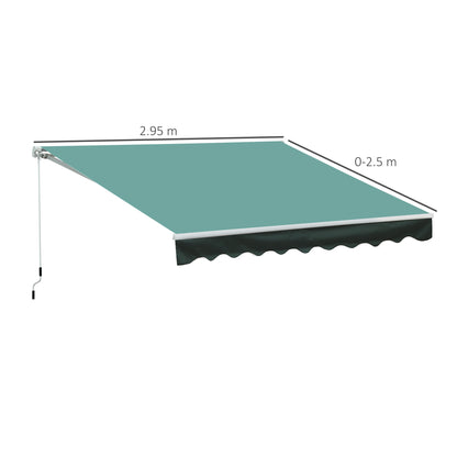 3m x 2.5 m Sun Shade Canopy Garden Patio Manual Retractable Awning Canopy-Dark Green