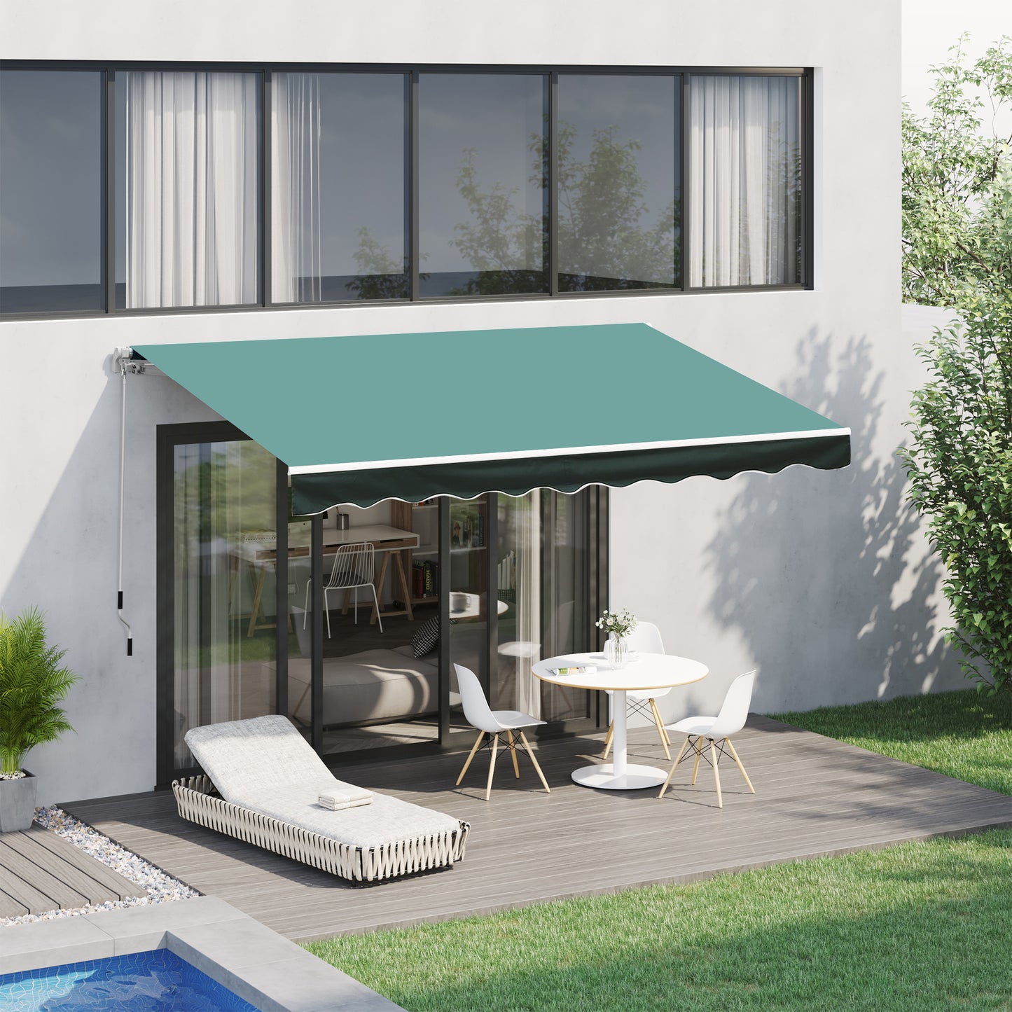 3m x 2.5 m Sun Shade Canopy Garden Patio Manual Retractable Awning Canopy-Dark Green