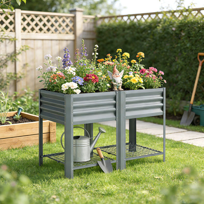 Raised Garden Bed with Storage Shelf 120x55cm Grey