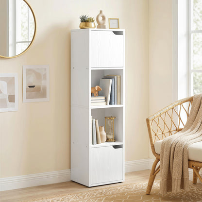 Bookcase with 2 Cabinets and Doors, 4-Tier Bookshelf, Storage Cabinet with Open Shelves and Anti-Tipping Design, for Living Room, Bedroom, Home Office, White