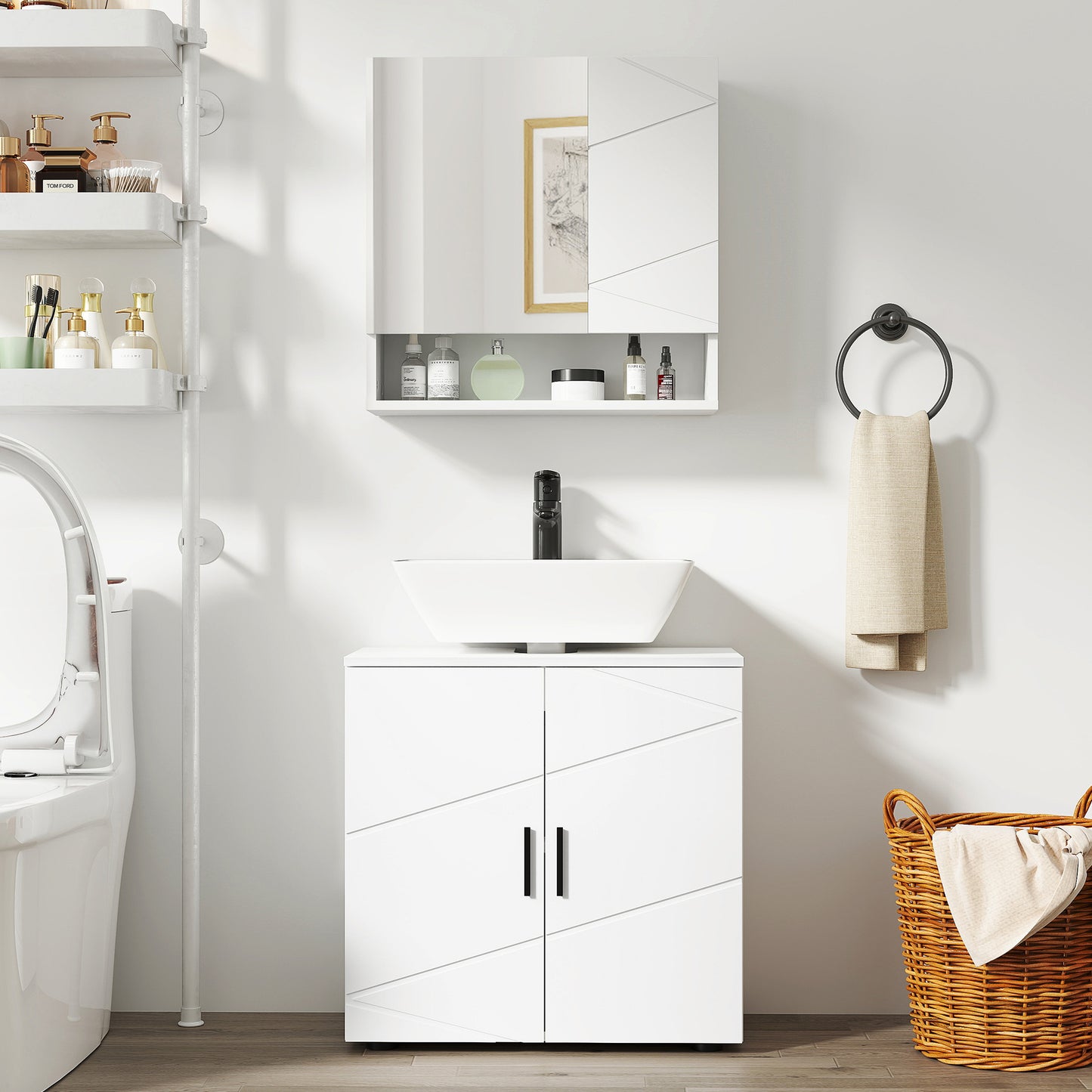 Bathroom Vanity Unit, Under Sink Cabinet with Shelf, White