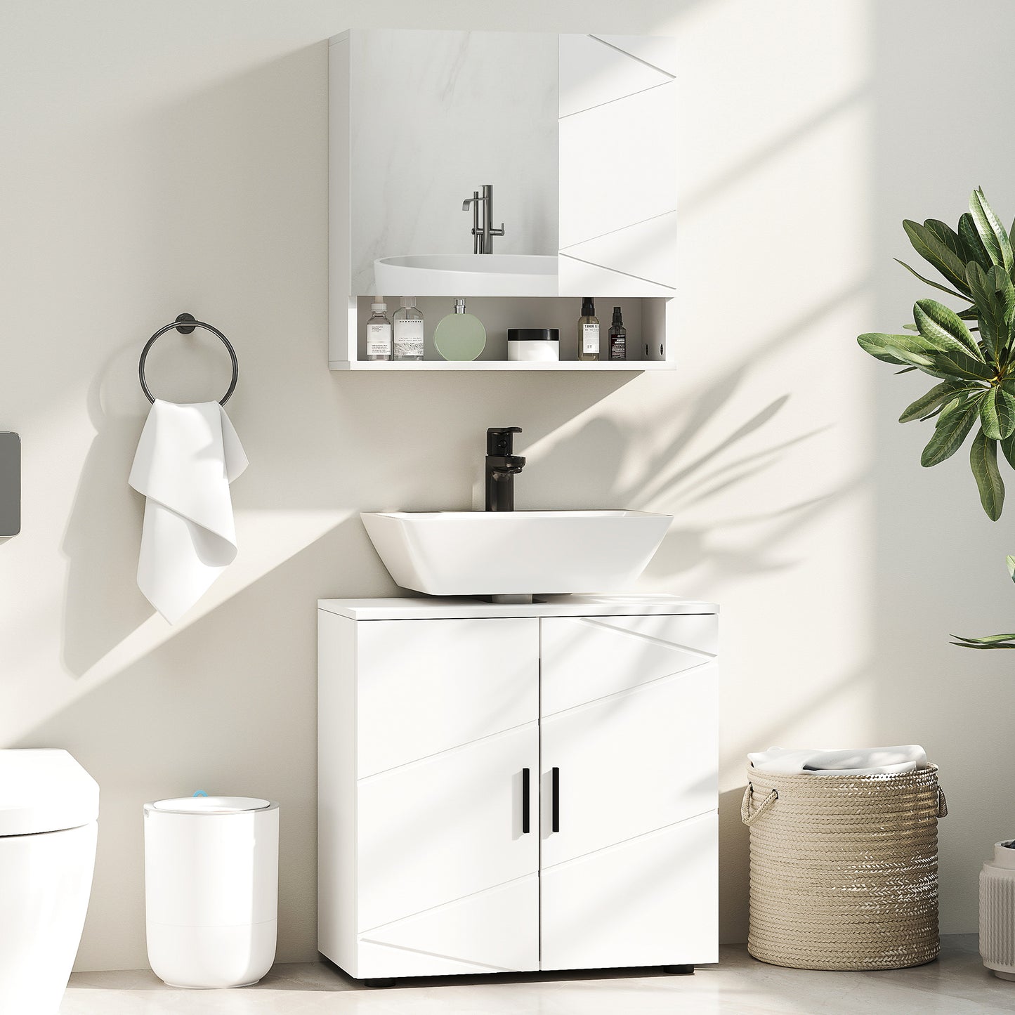Bathroom Vanity Unit, Under Sink Cabinet with Shelf, White