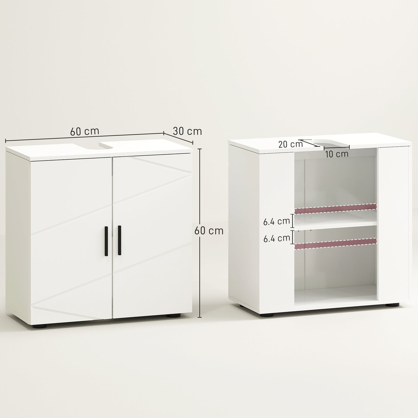 Bathroom Vanity Unit, Under Sink Cabinet with Shelf, White