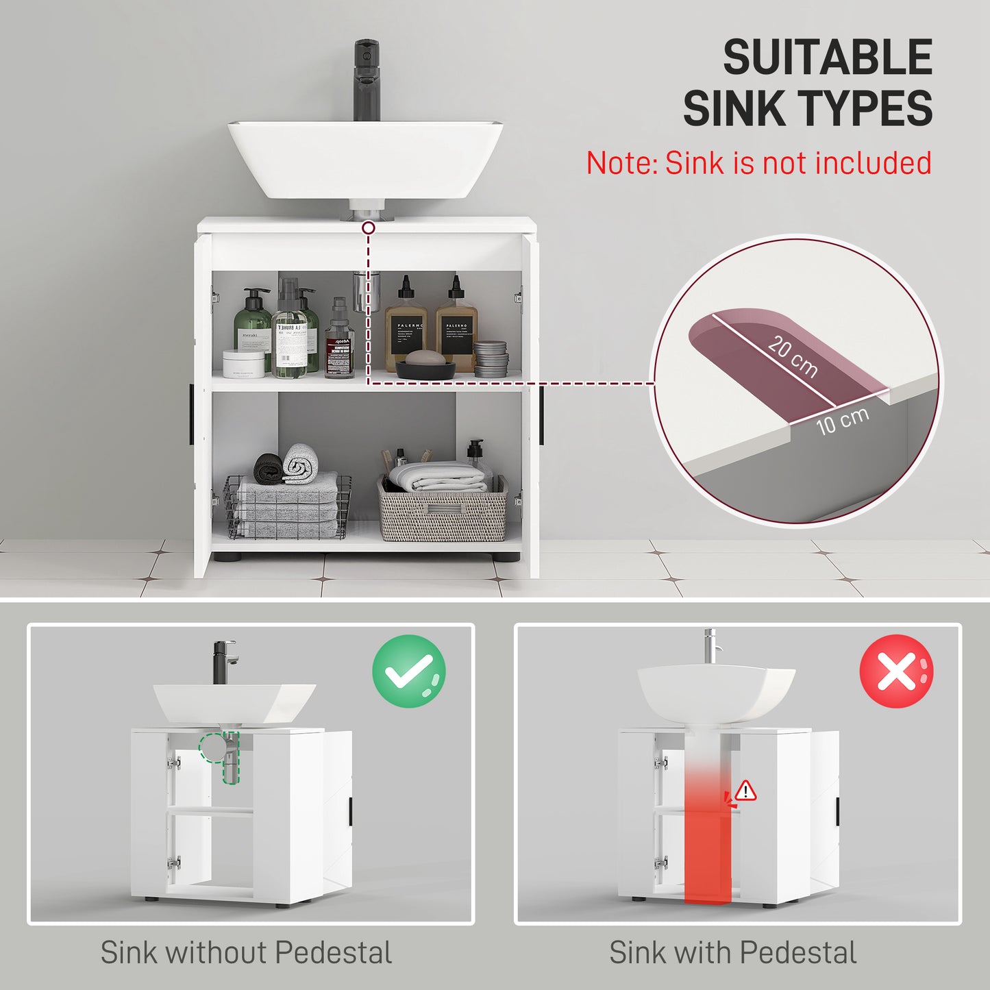 Bathroom Vanity Unit, Under Sink Cabinet with Shelf, White