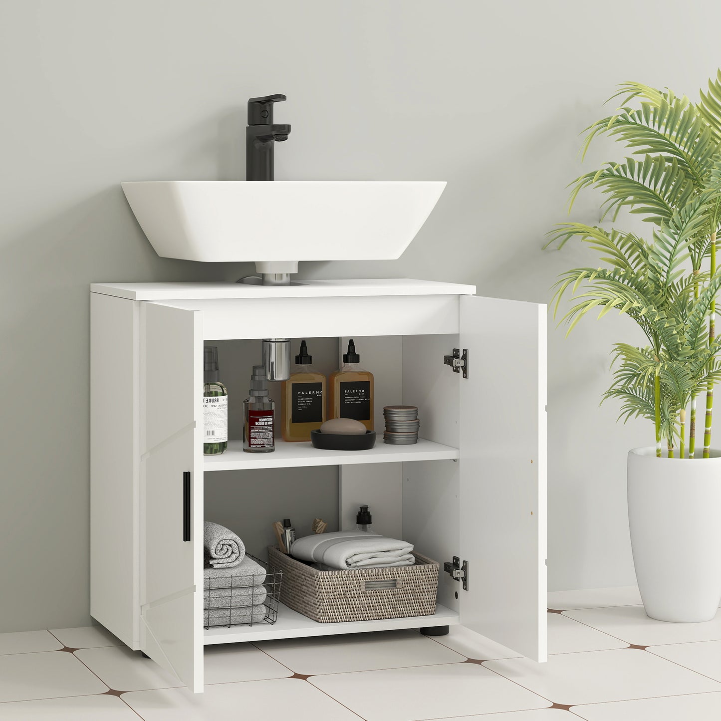 Bathroom Vanity Unit, Under Sink Cabinet with Shelf, White