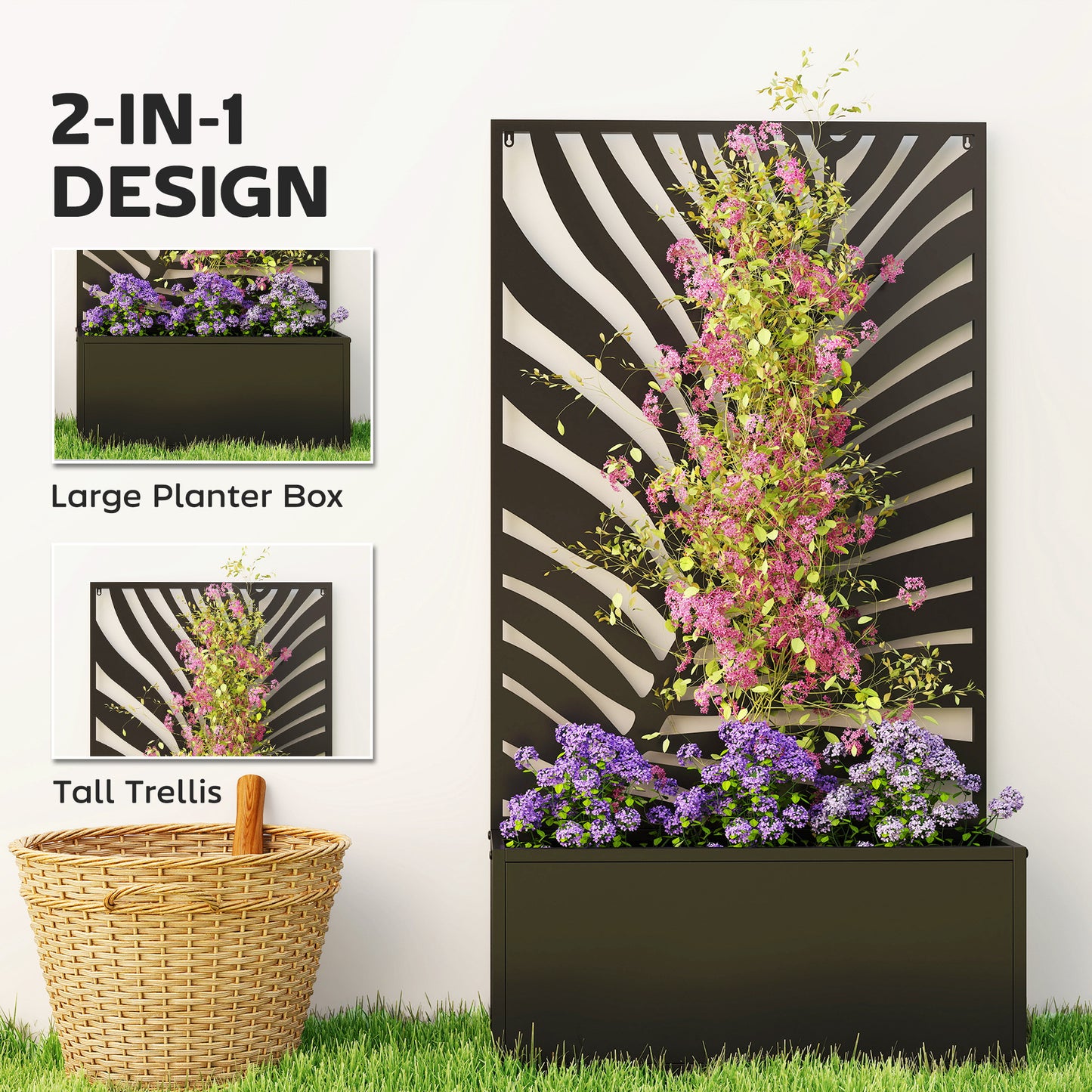 Metal Raised Garden Bed with Trellis, Outdoor Elevated Planter Box