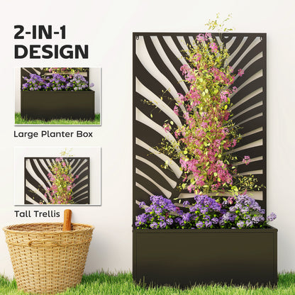 Metal Raised Garden Bed with Trellis, Outdoor Elevated Planter Box