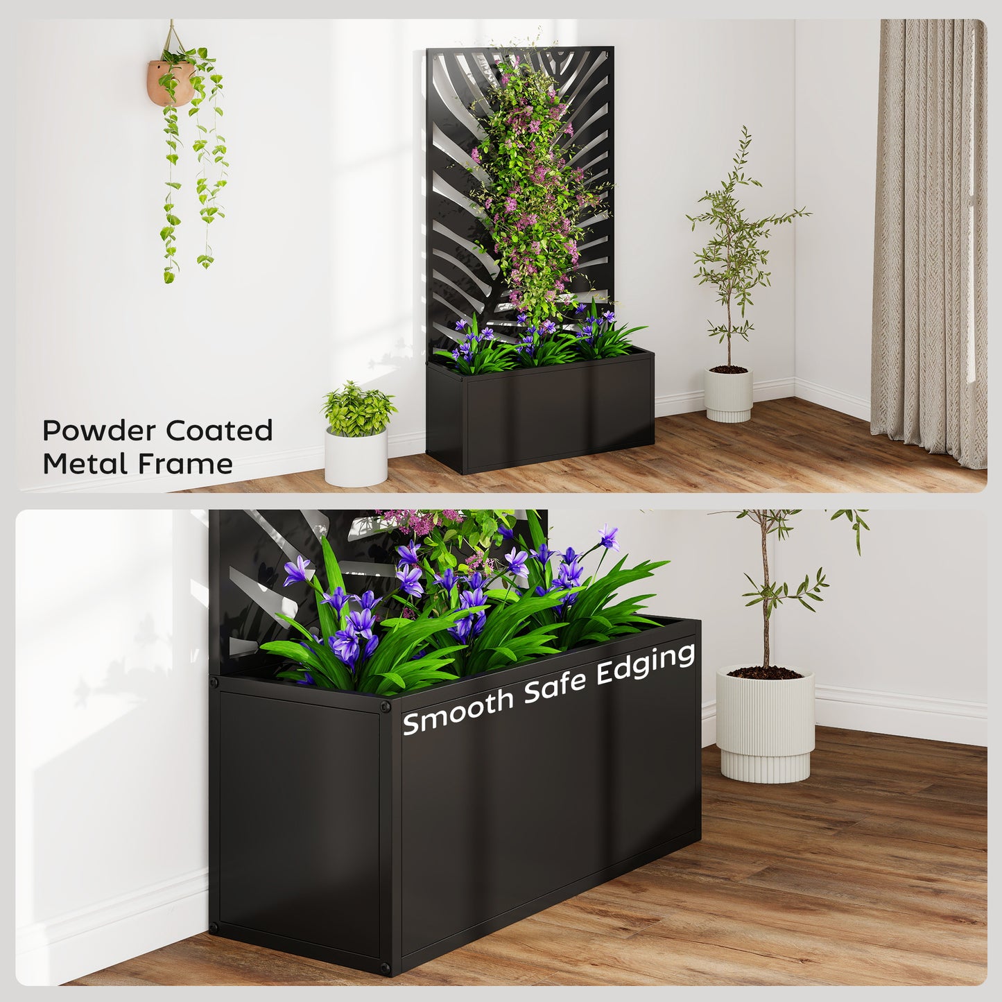 Metal Raised Garden Bed with Trellis, Outdoor Elevated Planter Box