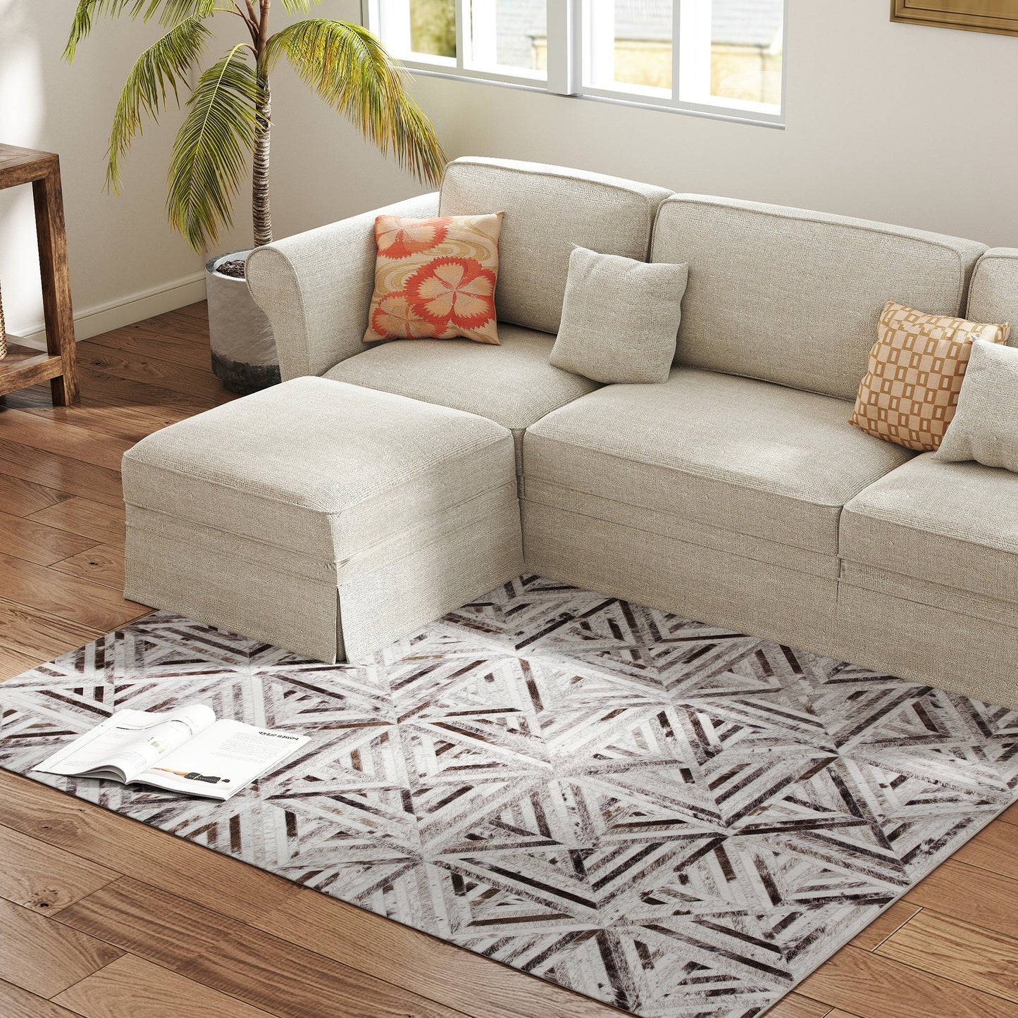 Non-Slip Washable Rug, Chenille Floor Carpet for Living Room, Brown