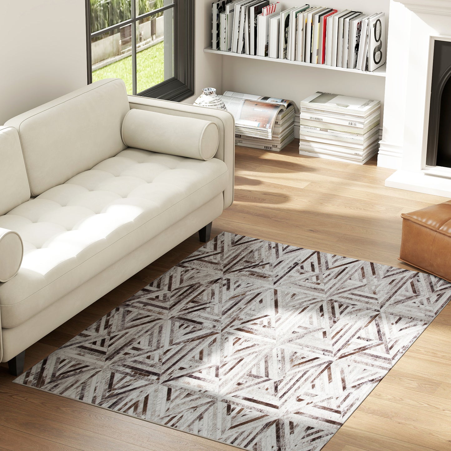 Non-Slip Washable Rug, Chenille Floor Carpet for Living Room, Brown