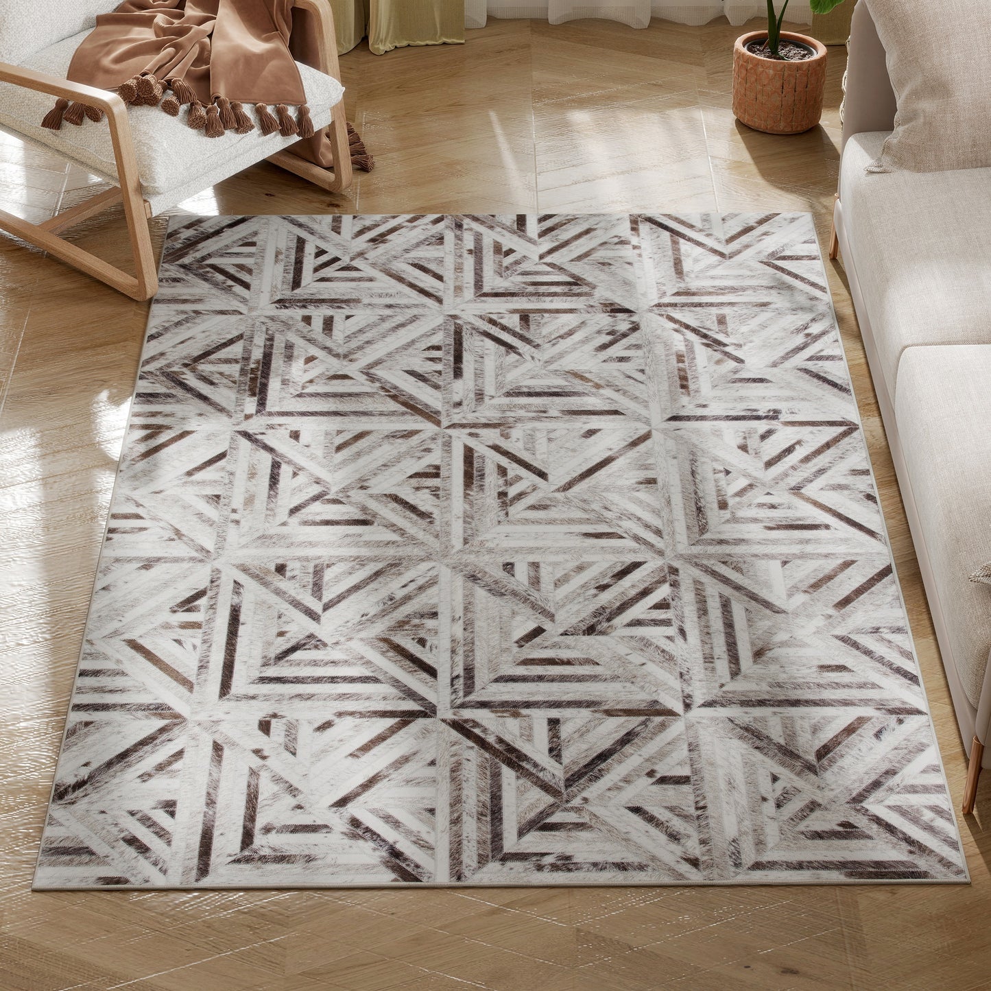 Non-Slip Washable Rug, Chenille Floor Carpet for Living Room, Brown