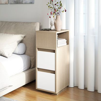 Slim Bedside Table, Bedside Cabinet with Open Shelf and 2 Drawers