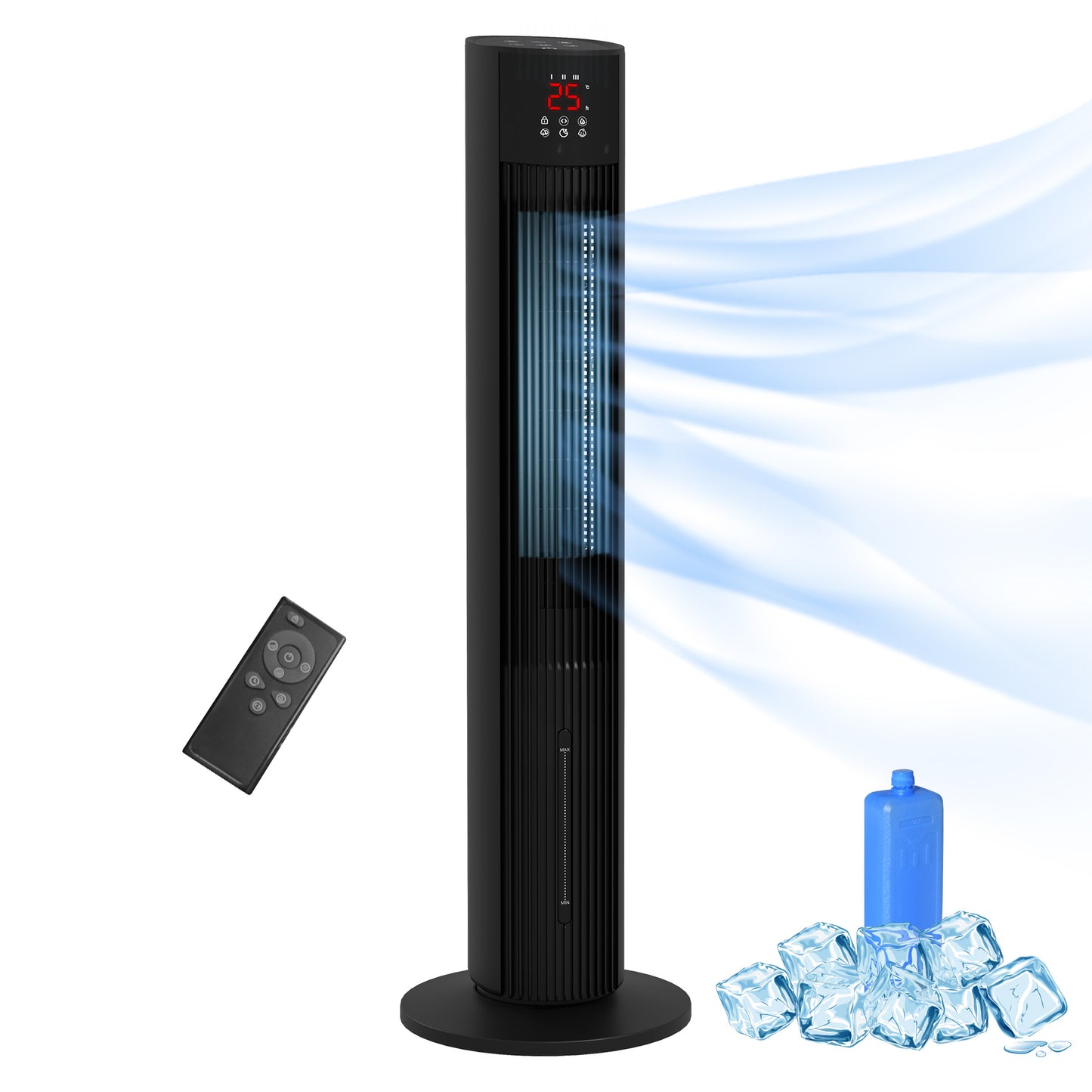 Oscillating Tower Fan Cooling with Ice Pack, Water Tank, Children Lock