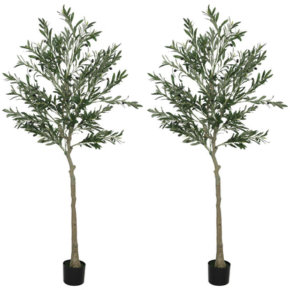 2 Pack Indoor Artificial Plants, Faux Potted Silk Olive Trees, 180cm