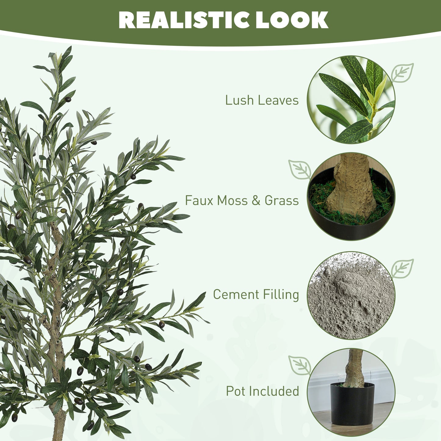 2 Pack Indoor Artificial Plants, Faux Potted Silk Olive Trees, 180cm