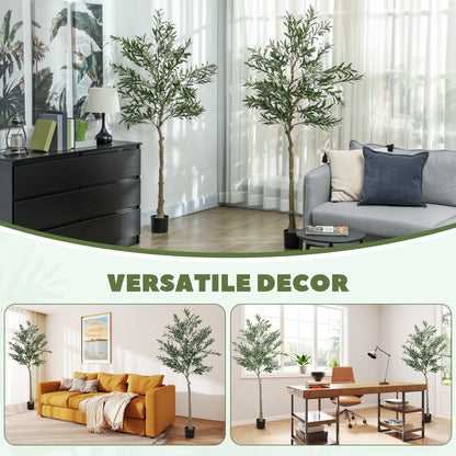 2 Pack Indoor Artificial Plants, Faux Potted Silk Olive Trees, 180cm