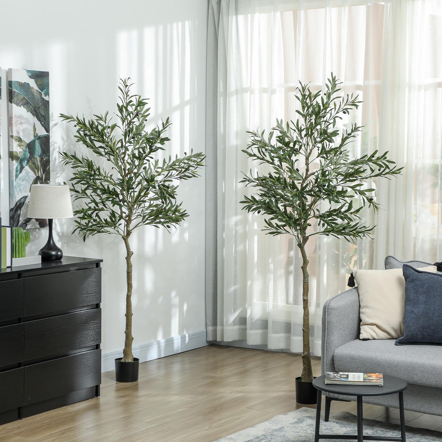 2 Pack Indoor Artificial Plants, Faux Potted Silk Olive Trees, 180cm
