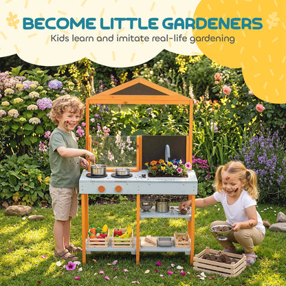 Wooden Mud Kitchen for Kids with Removable Sink, Cookware, Shelves