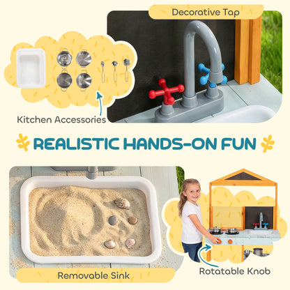 Wooden Mud Kitchen for Kids with Removable Sink, Cookware, Shelves